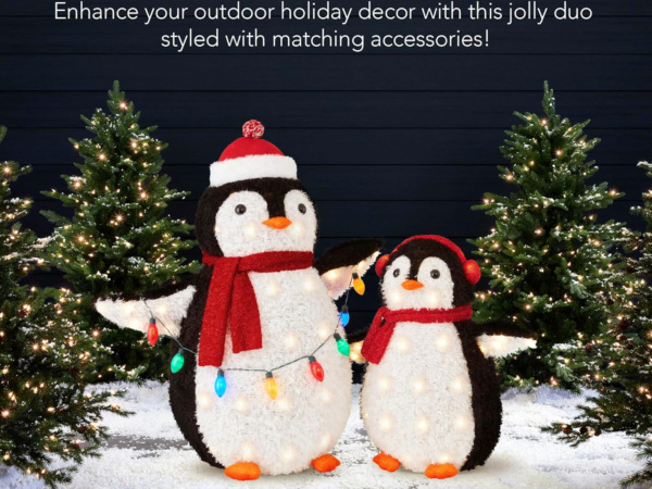Outdoor 2-Piece multicolored Penguin Family, Pop-Up Christmas Holiday Decoration