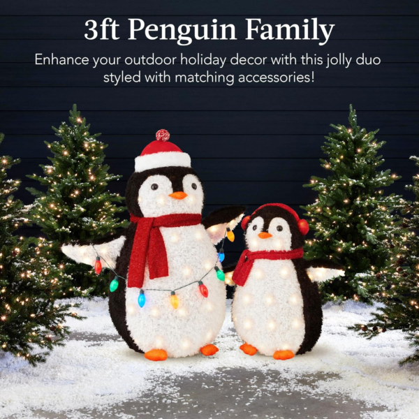 Outdoor 2-Piece multicolored Penguin Family, Pop-Up Christmas Holiday Decoration