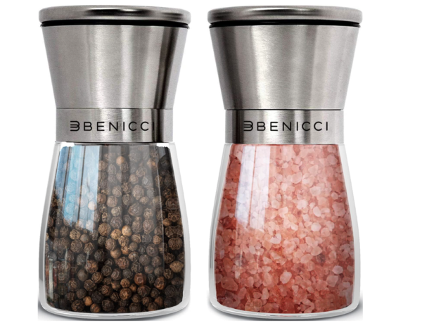 Glass Stainless Steel Salt and Pepper Grinder Set