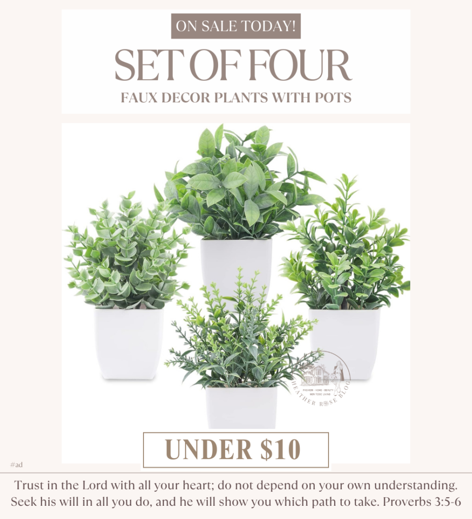 4 faux plants in pots